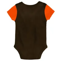 Newborn & Infant Brown/Orange Cleveland Browns Little Champ Three-Piece Bodysuit Bib Booties Set