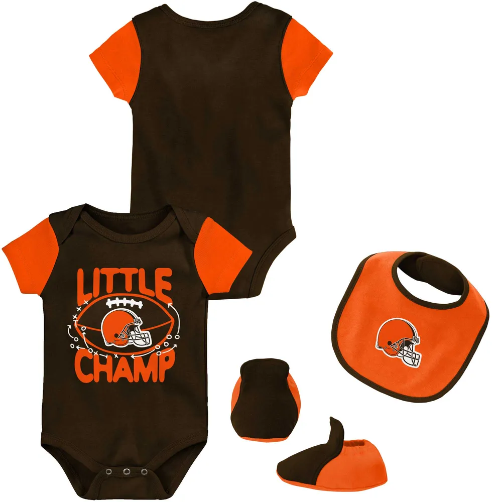 Newborn & Infant Brown/Orange Cleveland Browns Little Champ Three-Piece Bodysuit Bib Booties Set