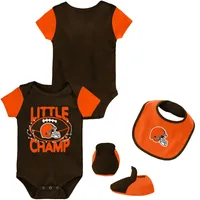 Newborn & Infant Brown/Orange Cleveland Browns Little Champ Three-Piece Bodysuit Bib Booties Set