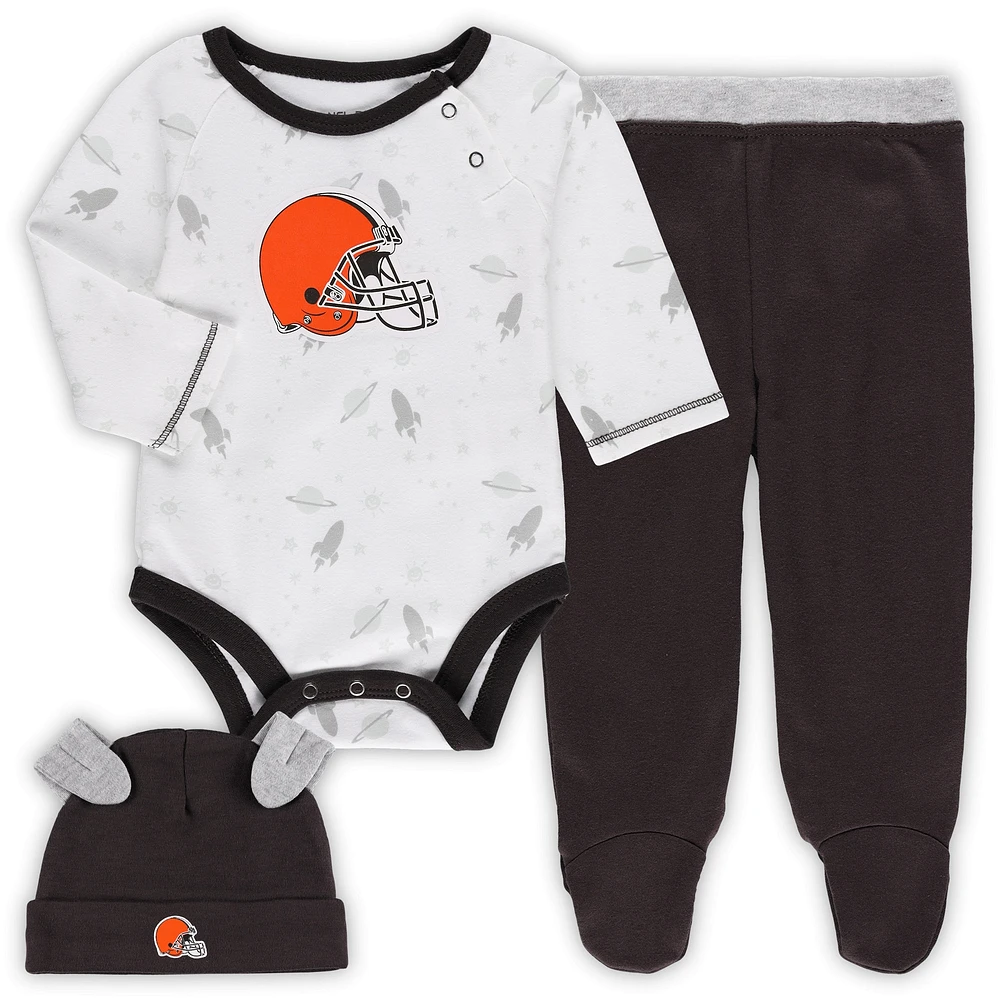 Newborn & Infant White/Brown Cleveland Browns Dream Team Bodysuit Pants Hat Set