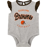 Ensemble trois pièces body, jupe et chaussons Newborn Heather Grey/Brown Cleveland Browns All Dolled Up