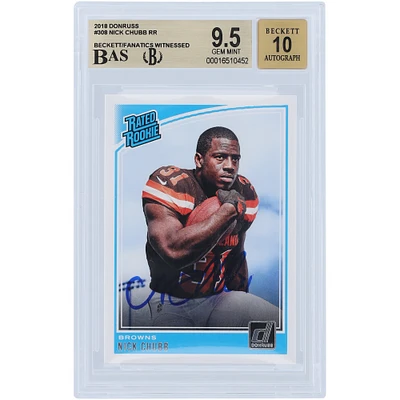 Carte de recrue Panini Donruss 2018 autographiée par Nick Chubb Cleveland Browns classée n° 308 Beckett Fanatics, authentifiée et certifiée 9,5/10