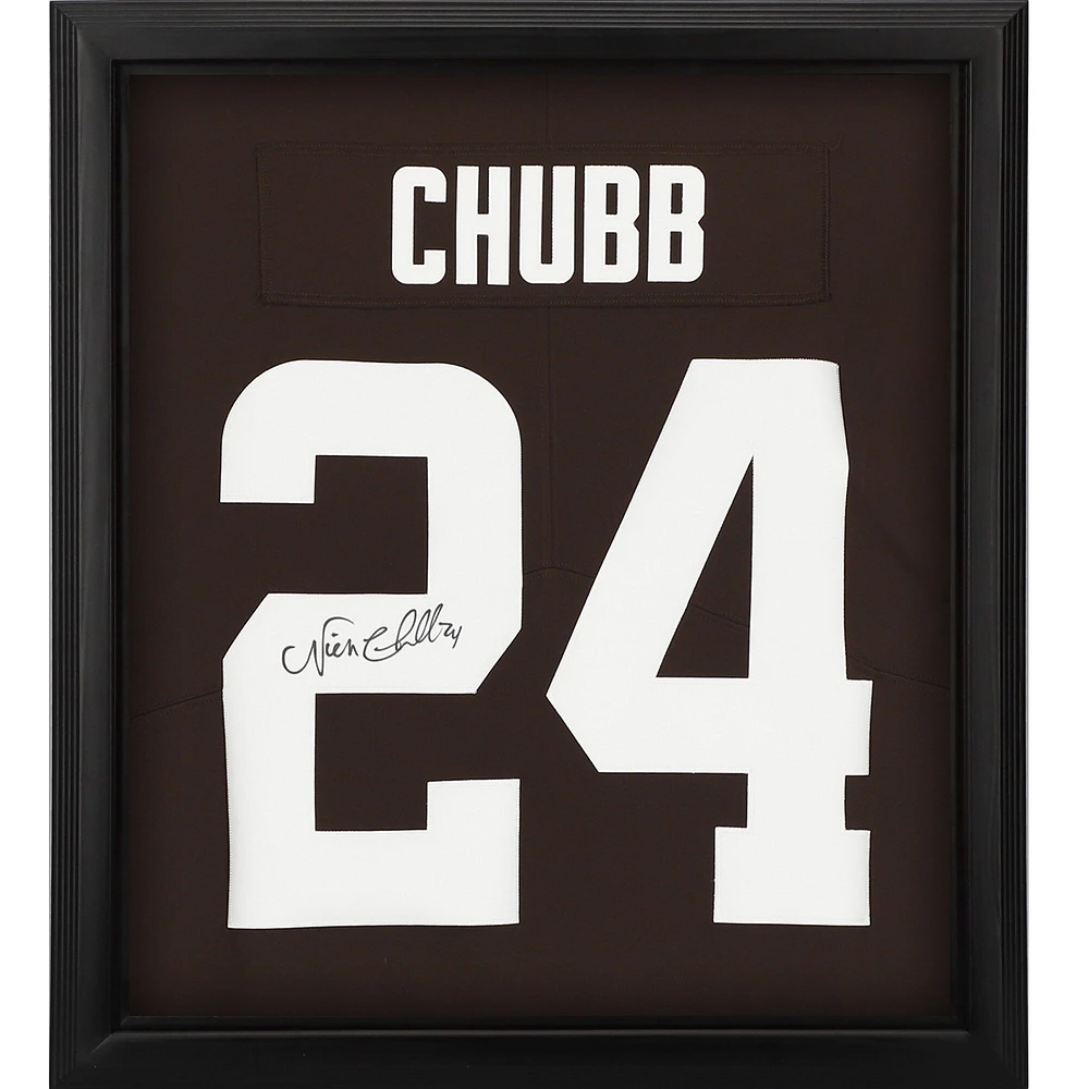 Maillot Nike Brown autographié par Nick Chubb des Cleveland Browns en édition limitée Shadowbox