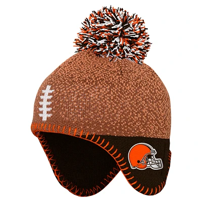 Bonnet en tricot marron avec pompon pour enfant d'âge préscolaire, motif tête de football des Cleveland Browns