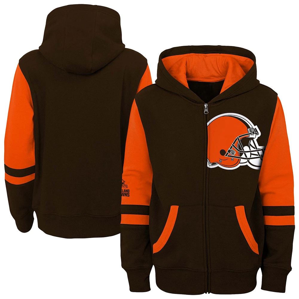 Sweat à capuche entièrement zippé blocs de couleurs pour préscolaire Cleveland Browns Stadium