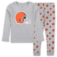 Ensemble de nuit avec t-shirt et pantalon à manches longues gris chiné pour enfants d'âge préscolaire Cleveland Browns