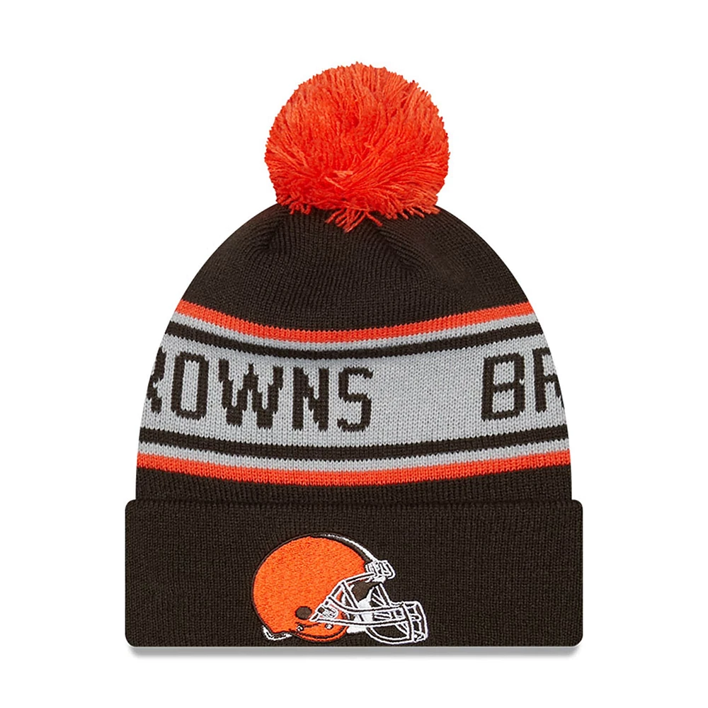 Bonnet en tricot à revers avec pompon Cleveland Browns pour enfants d'âge préscolaire New Era