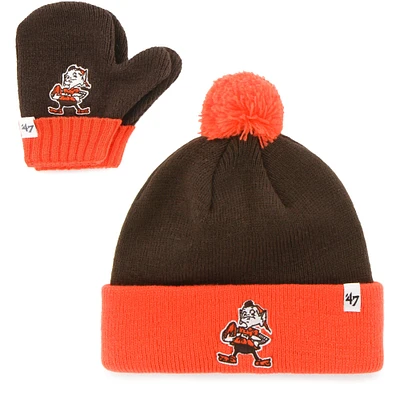 Toddler '47 Brown/Orange Cleveland Browns Bam Bam Cuffed Knit Hat with Pom and Mittens Set