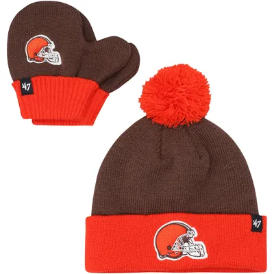 Cleveland Browns '47 Toddler Bam Bam Cuffed Knit Hat with Pom & Mittens Set - Brown/Orange