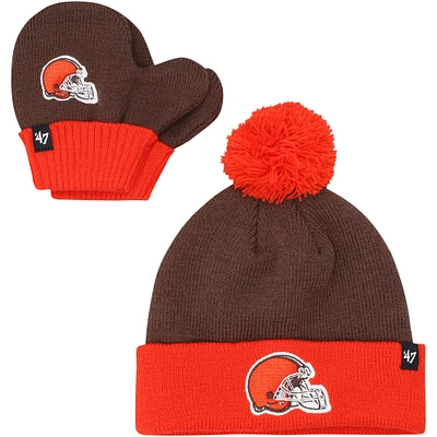 Toddler '47 Brown/Orange Cleveland Browns Bam Bam Cuffed Knit Hat with Pom & Mittens Set