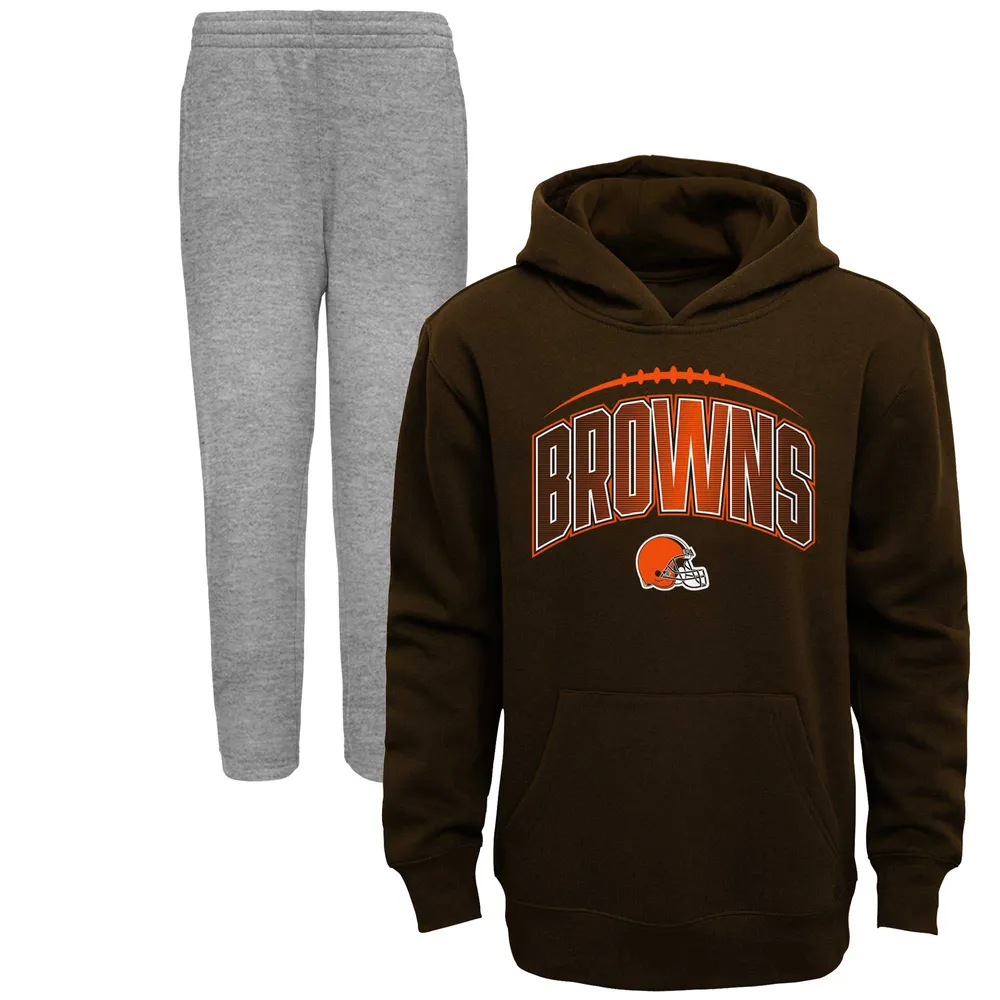 Cleveland Browns Big & Tall Team Logo Pullover Hoodie - Brown/Heathered Gray