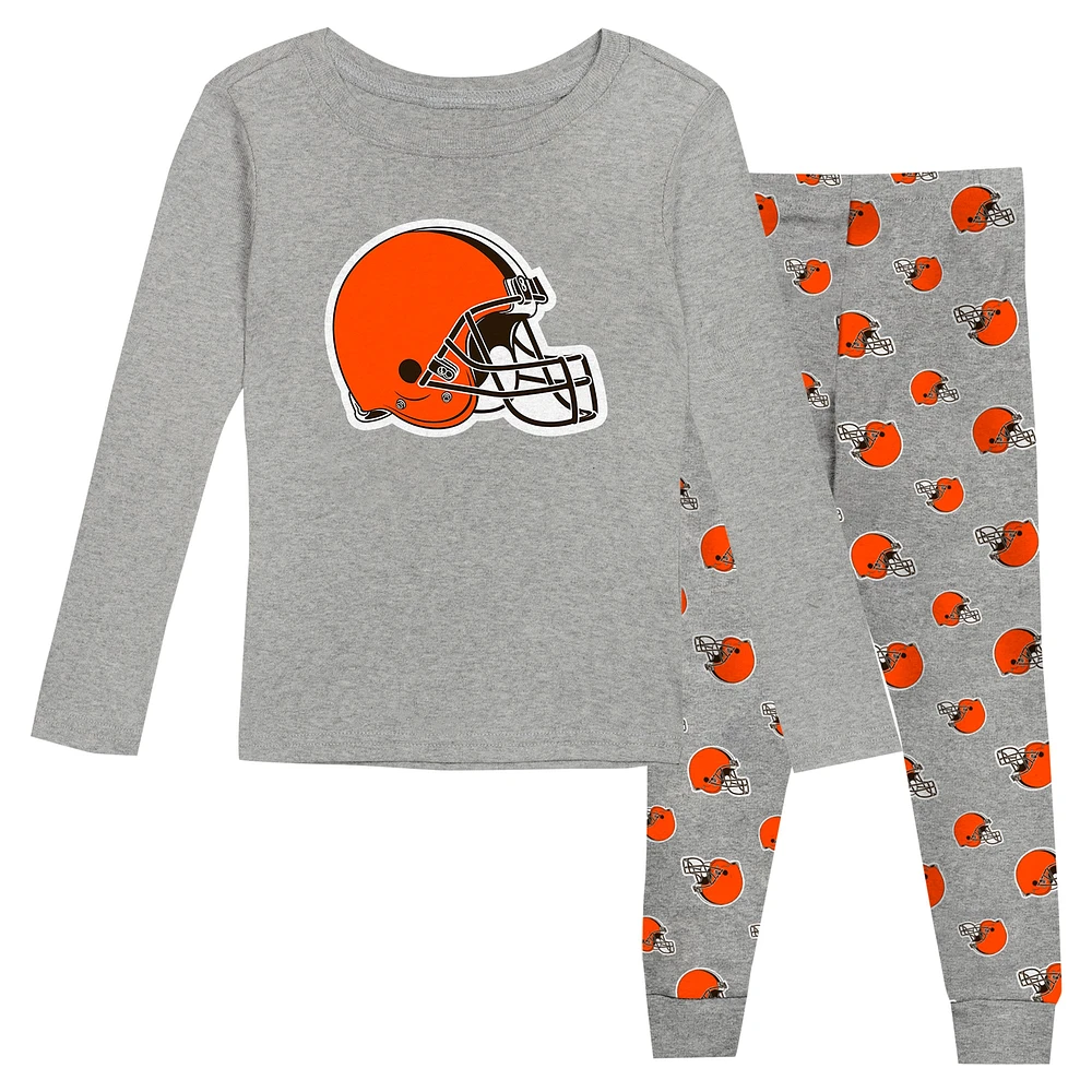 Ensemble de nuit pour tout-petits avec t-shirt à manches longues et pantalon Heather Gray Cleveland Browns