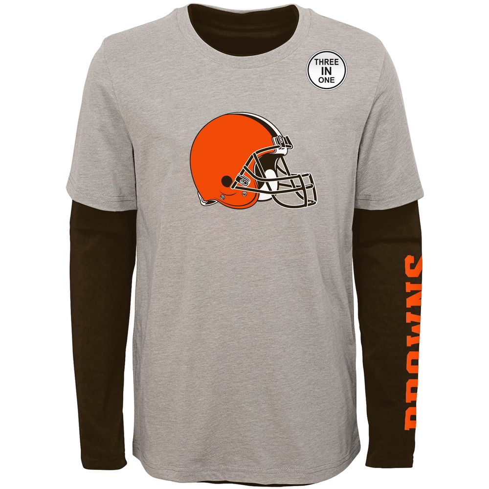 Men's Fanatics Branded Brown/White Cleveland Browns Long and Short Sleeve Two-Pack T-Shirt