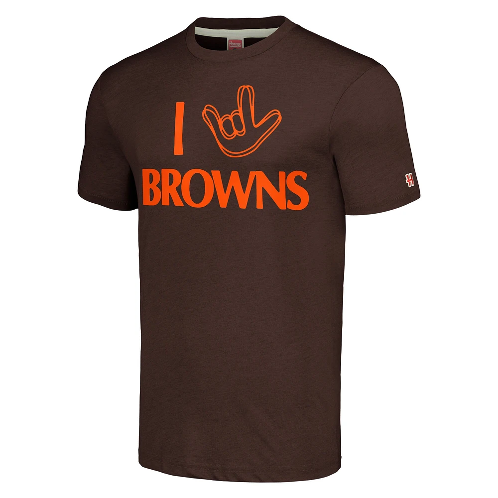 Hommage unisexe marron Cleveland Browns La collection NFL ASL par Love Sign T-shirt triple mélange