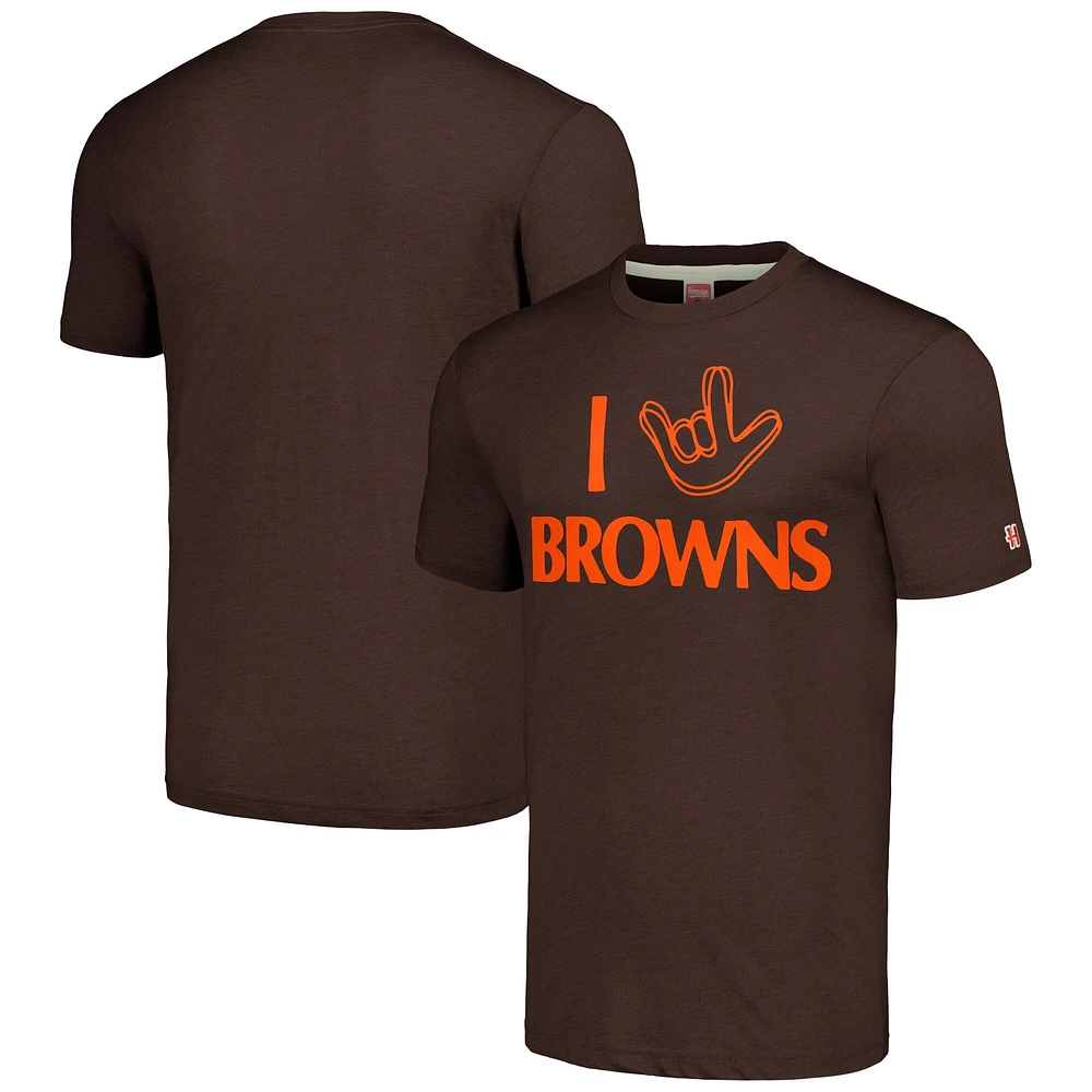 Hommage unisexe marron Cleveland Browns La collection NFL ASL par Love Sign T-shirt triple mélange