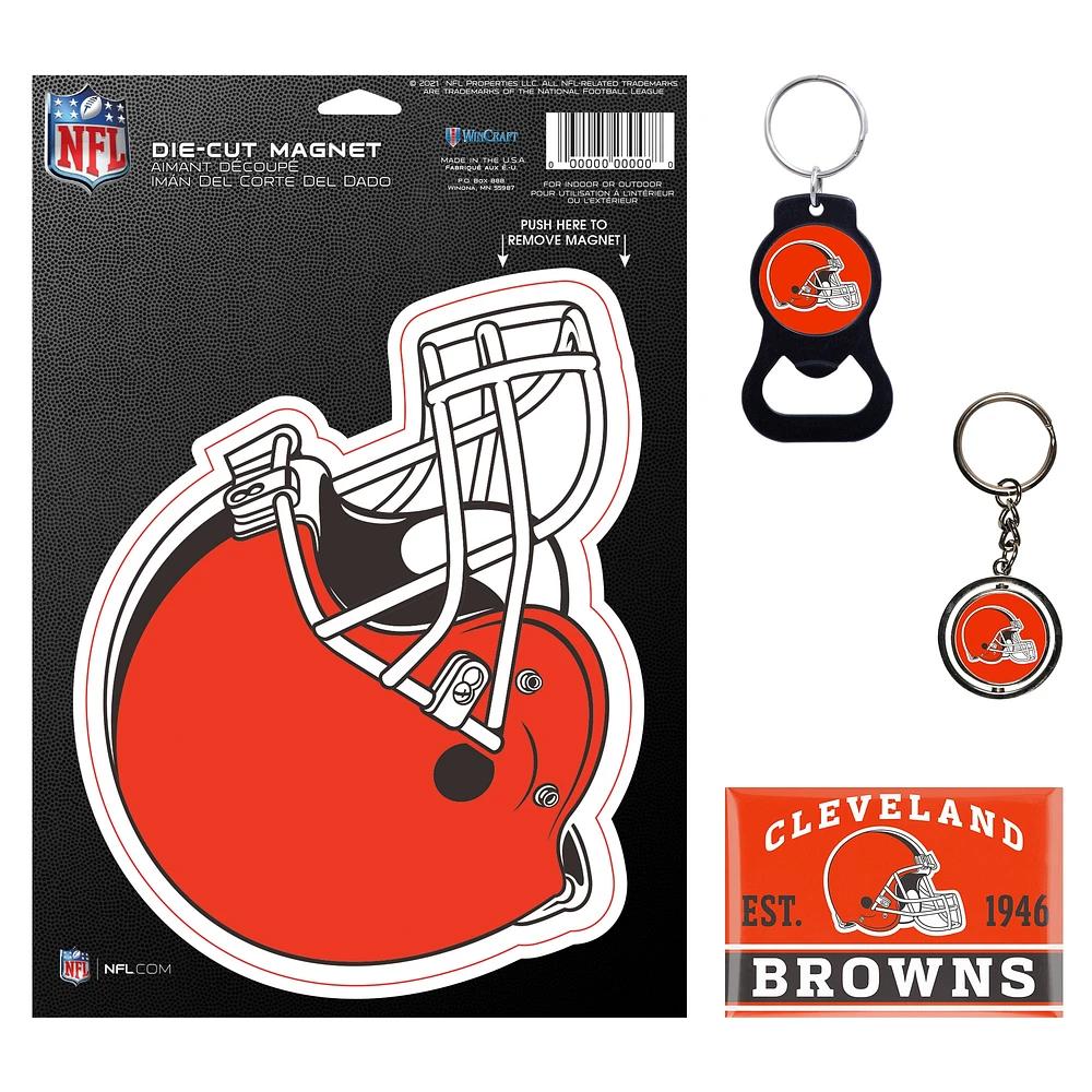 Lot de 4 porte-clés et aimants WinCraft Cleveland Browns