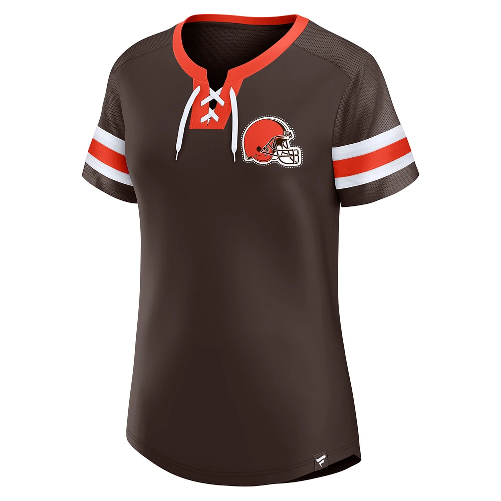 Women's Fanatics  Brown Cleveland Browns Lace-Up Bling T-Shirt