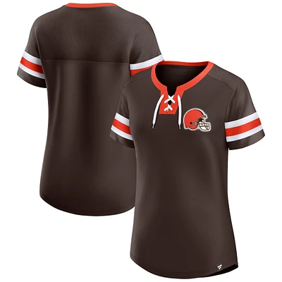 Women's Fanatics  Brown Cleveland Browns Lace-Up Bling T-Shirt