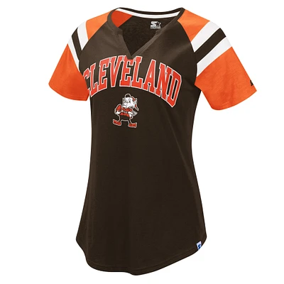 Women's Starter  Brown Cleveland Browns Game On Notch Neck Raglan T-Shirt