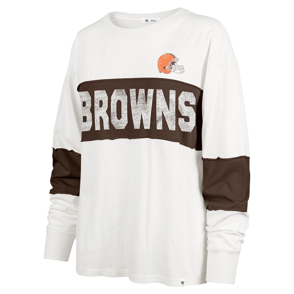 T-shirt à manches longues pour femme '47 Cream Cleveland Browns Clubhouse Pride Taylor