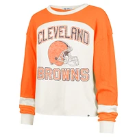 Women's '47 Cream Cleveland Browns Double Header Curve Raglan Long Sleeve Crop Top