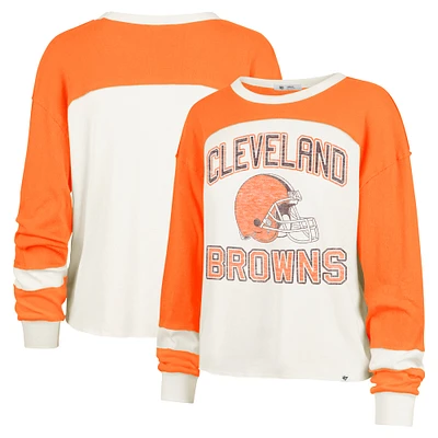 Haut court à manches longues raglan Double Header Curve '47 Cream Cleveland Browns pour femme