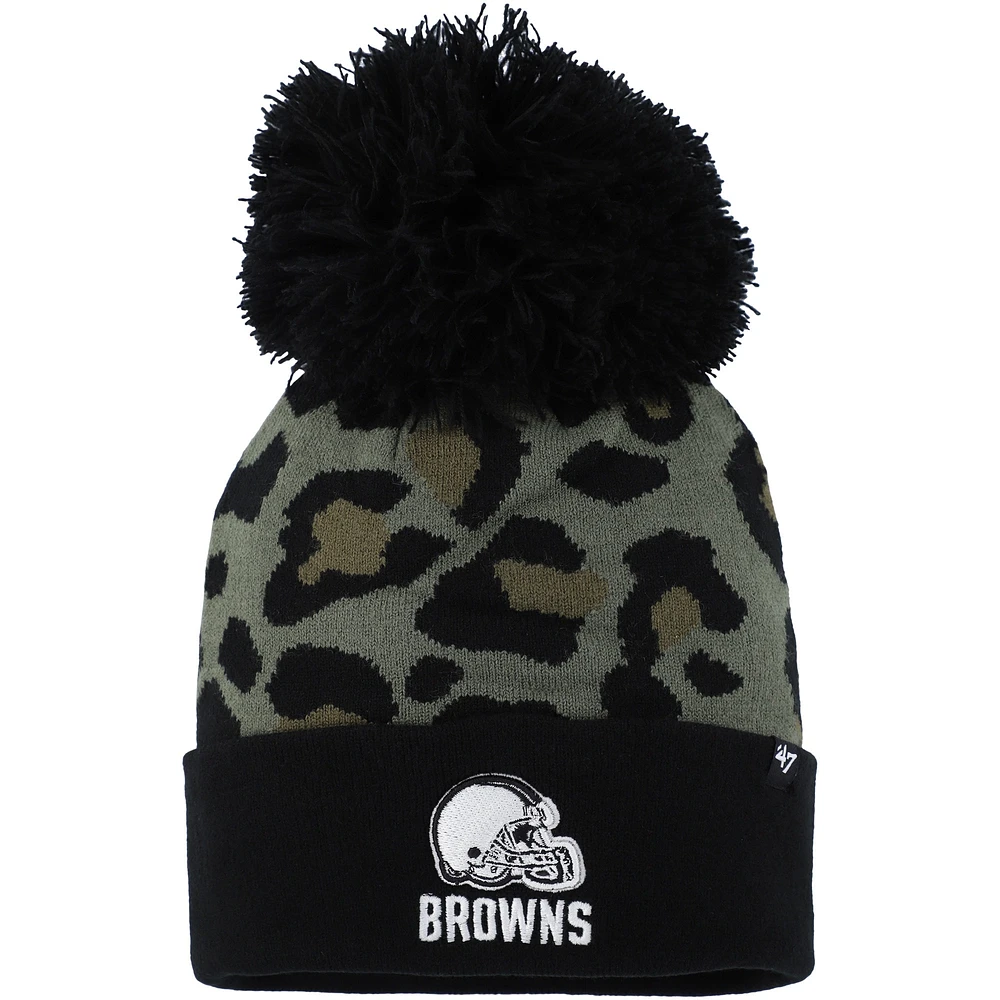 Bonnet en tricot à revers Cleveland Browns Bagheera '47 pour femme avec pompon vert/noir