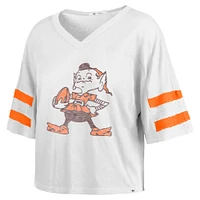 T-shirt court à col en V pour femme Cleveland Browns Double Header Scout '47 blanc
