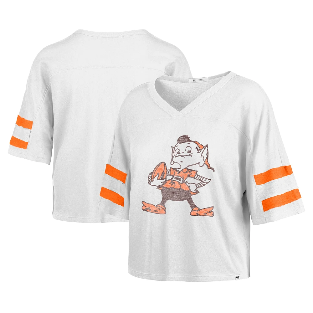 T-shirt court à col en V pour femme Cleveland Browns Double Header Scout '47 blanc