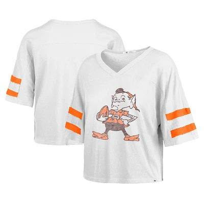 T-shirt court à col en V pour femme Cleveland Browns Double Header Scout '47 blanc