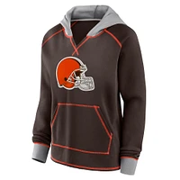 Women's Brown Cleveland Browns Boom Fleece Pullover V-Neck Hoodie