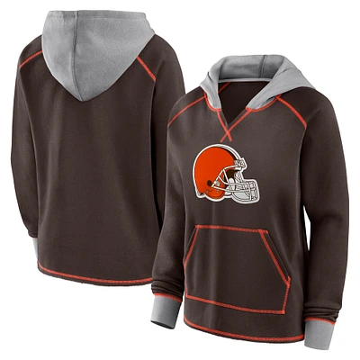 Women's Brown Cleveland Browns Boom Fleece Pullover V-Neck Hoodie