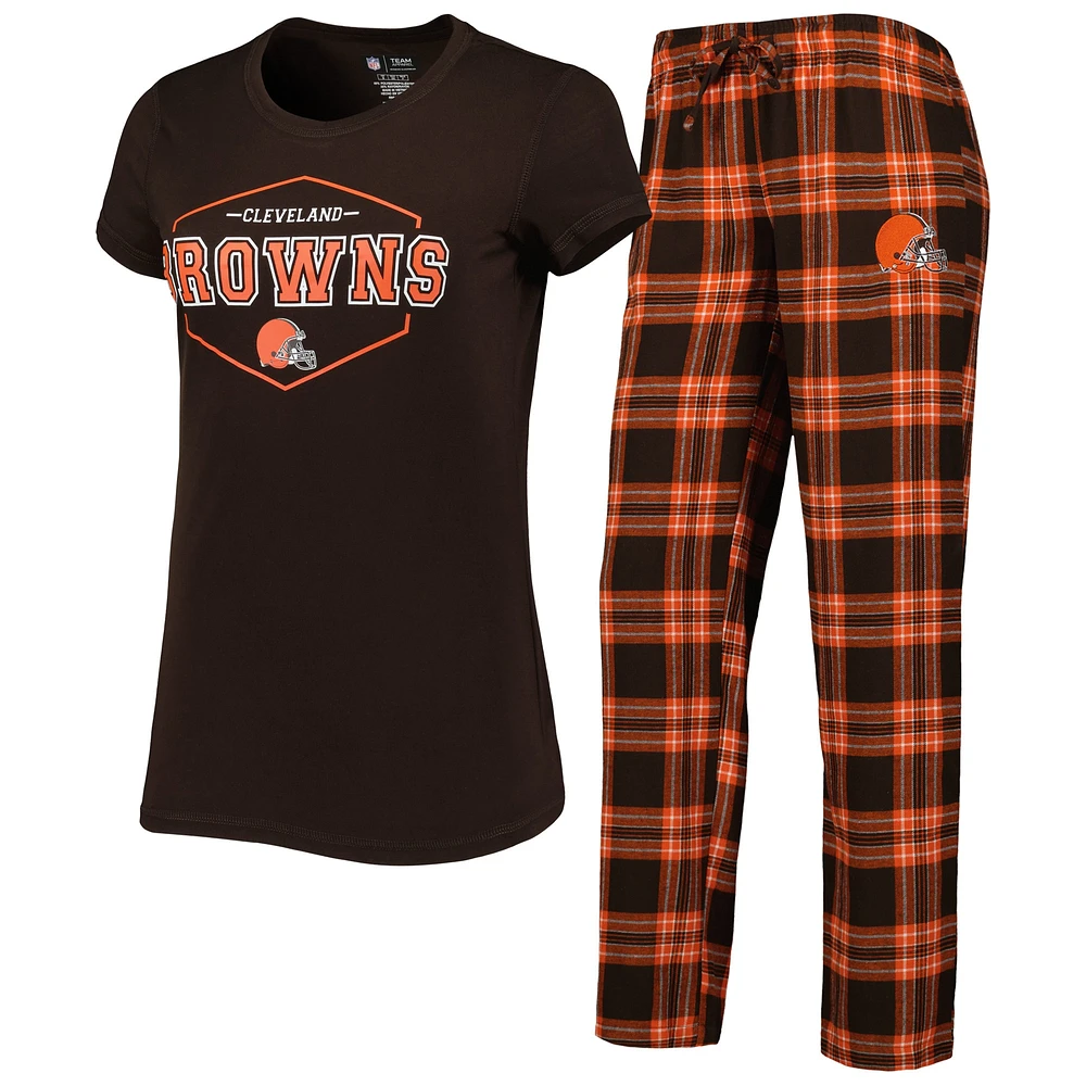 Ensemble de nuit pour femme avec t-shirt et pantalon Concepts Sport marron/orange Cleveland Browns Badge