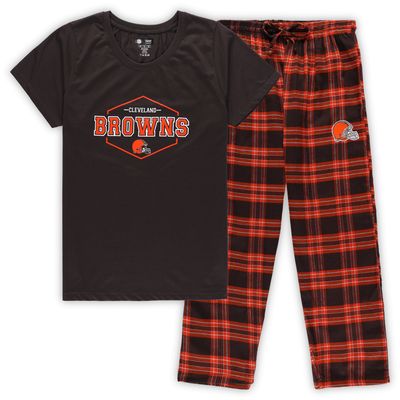Women's Concepts Sport Brown/Orange Cleveland Browns Plus Badge T-Shirt & Pants Sleep Set