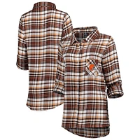 Women's Concepts Sport Brown Cleveland Browns Mainstay Plaid Full-Button Long Sleeve Nightshirt