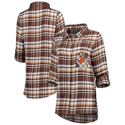 Chemise de nuit à carreaux et boutons pour femme Concepts Sport marron Cleveland Browns Mainstay