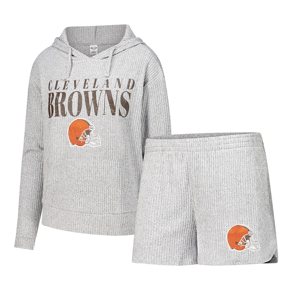 Ensemble t-shirt à capuche et short manches longues Juniper de Cleveland Browns pour femme Concepts Sport Gray