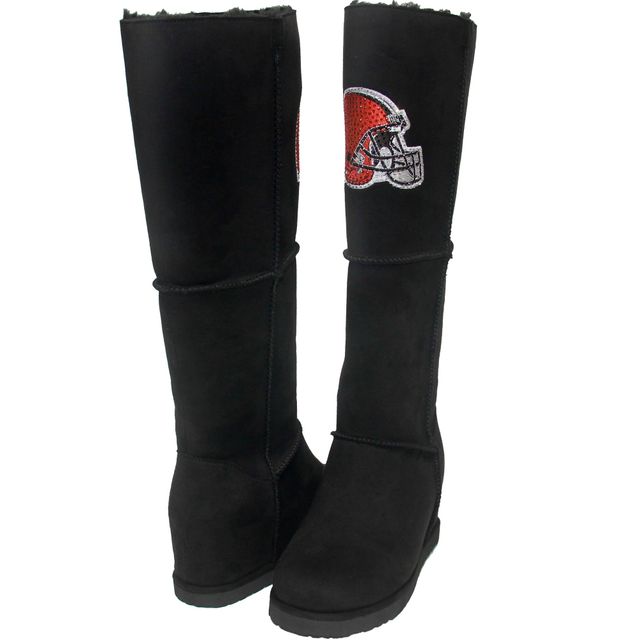 Bottes hauteur genou Cuce Cleveland Browns en daim noires pour femmes