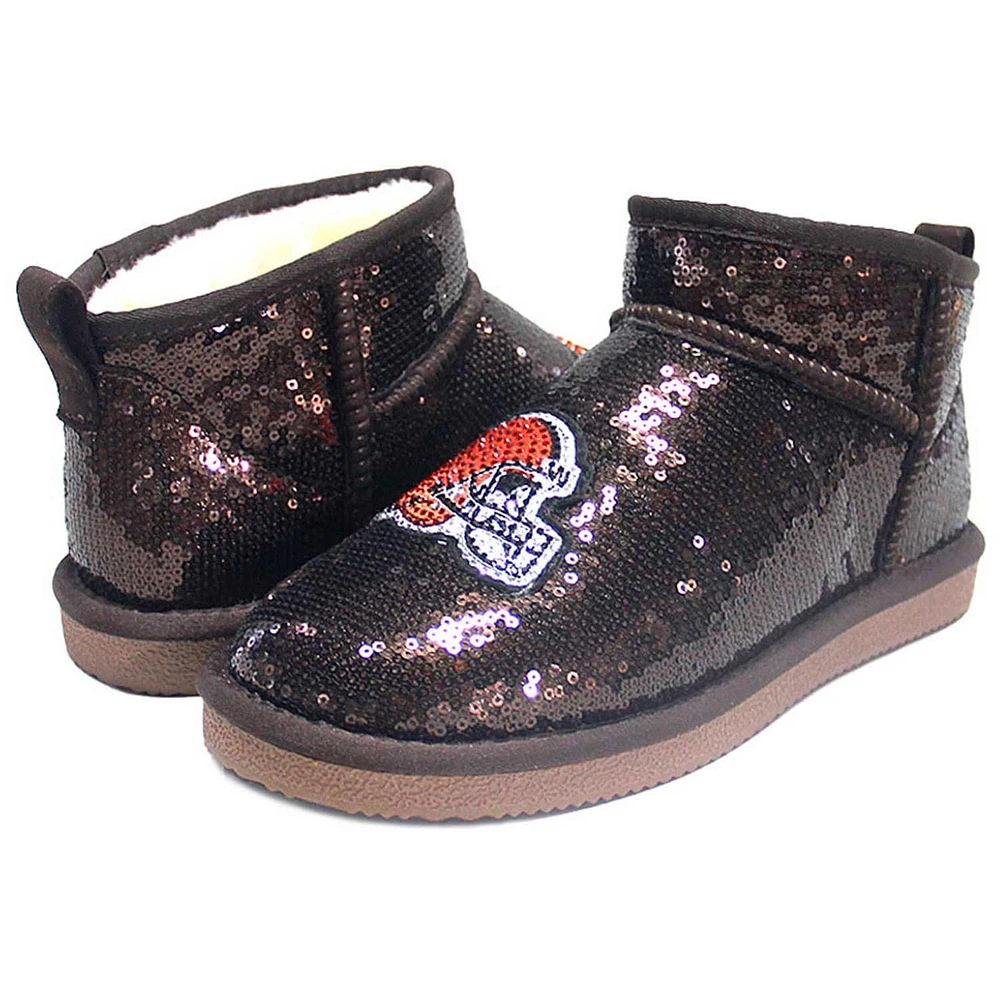 Women's Cuce  Brown Cleveland Browns Sequin Ankle Boots