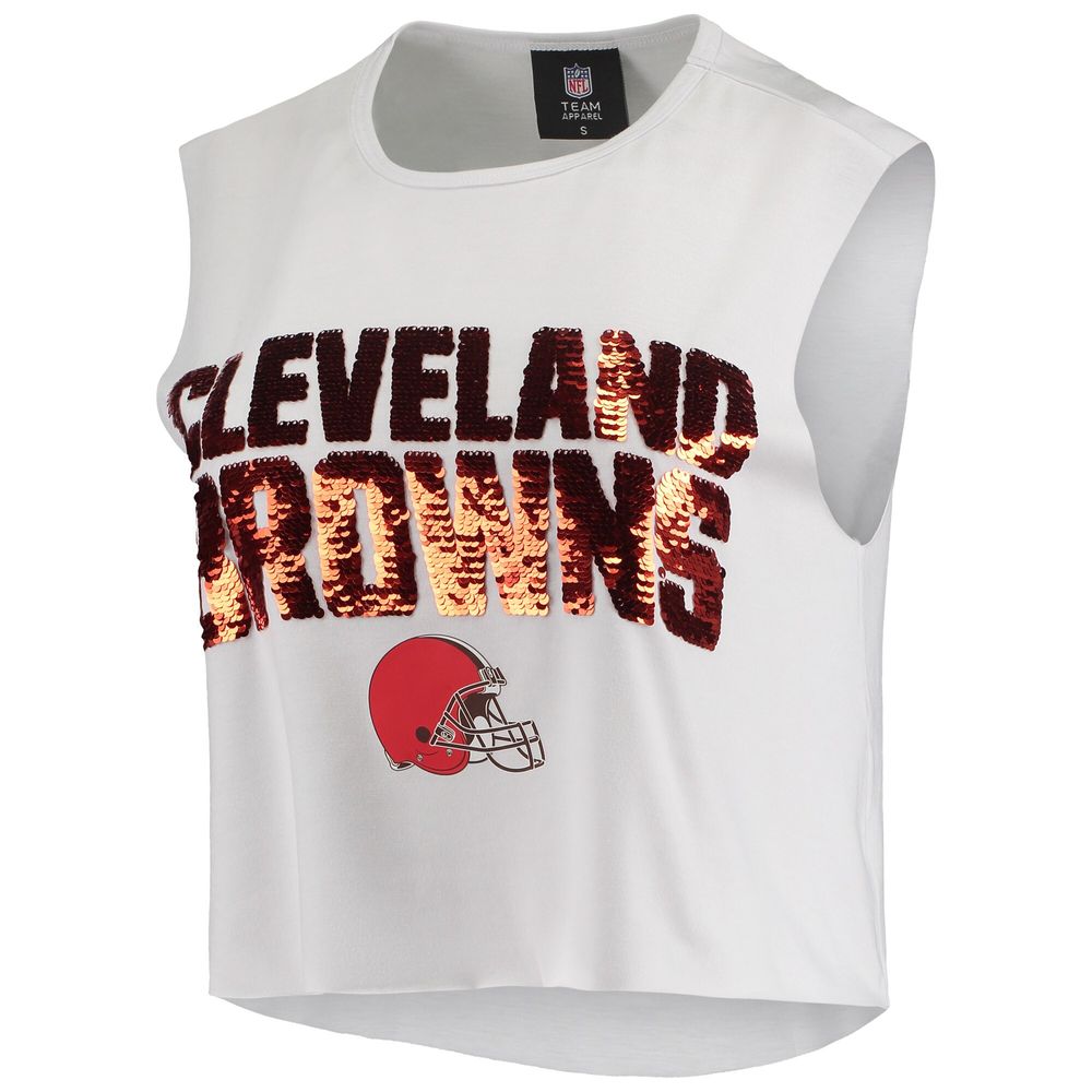 Cuce Women's Cuce White Cleveland Browns Sequin Cropped Tank Top