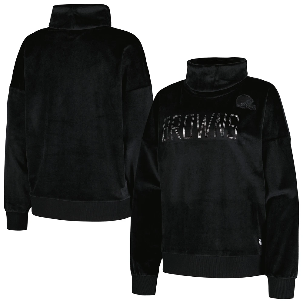 Sweat-shirt à col cheminée avec strass DKNY Sport pour femmes, noir, Cleveland Browns, Deliliah