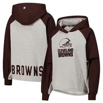 Sweat à capuche court raglan DKNY Sport gris/marron pour femme Cleveland Browns Joy