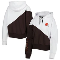 Sweat à capuche couleur bloc DKNY Sport pour femmes, blanc/marron, Cleveland Browns Bobbi