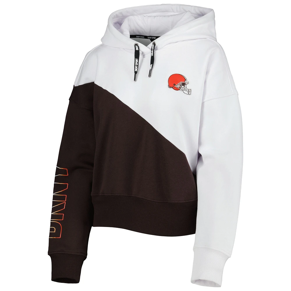 Sweat à capuche couleur bloc DKNY Sport pour femmes, blanc/marron, Cleveland Browns Bobbi