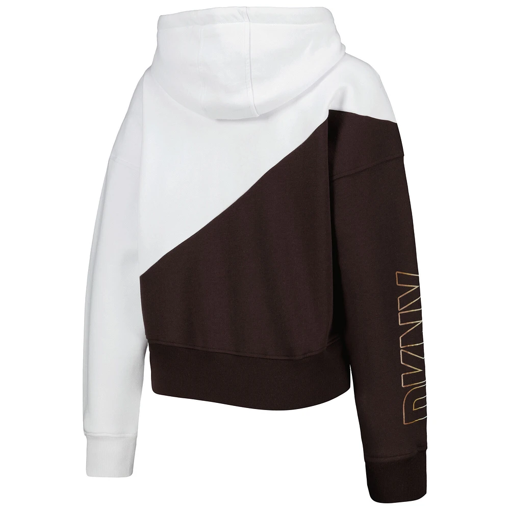 Sweat à capuche couleur bloc DKNY Sport pour femmes, blanc/marron, Cleveland Browns Bobbi