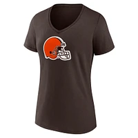 T-shirt à col en V avec nom et numéro d'icône du joueur des Cleveland Browns Fanatics Baker Mayfield marron pour femmes