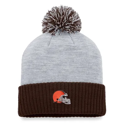 Cleveland Browns Fanatics Branded Women's Ash Cuffed Knit Hat with Pom - Brown/Heather Gray