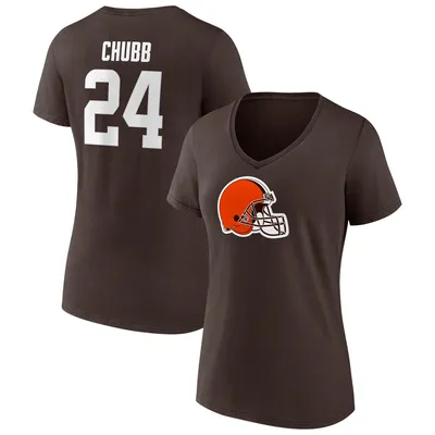 Nick Chubb Cleveland Browns Fanatics Branded Women's Player Icon Name & Number V-Neck T-Shirt - Brown