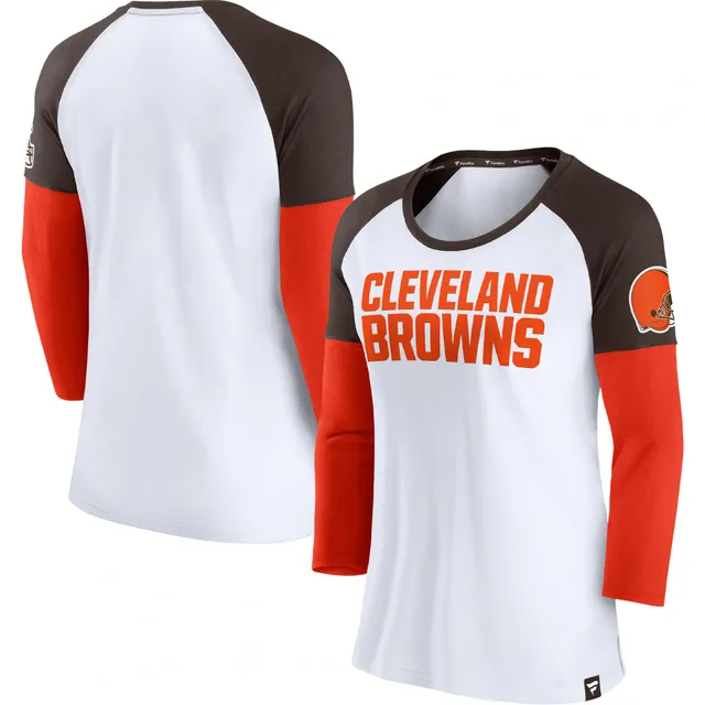 Women's Majestic Threads Deshaun Watson Cream/Brown Cleveland Browns Name &  Number Raglan 3/4 Sleeve T-Shirt