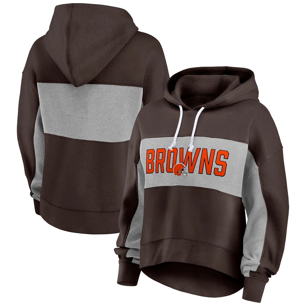 Chandail à capuche Fanatics pour femmes marron/gris chiné Cleveland Browns Filled Stat Sheet